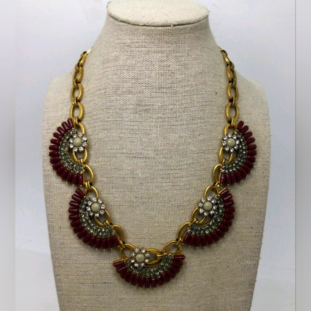 J. Crew Rhinestone Fan Shape Statement Necklace 16"